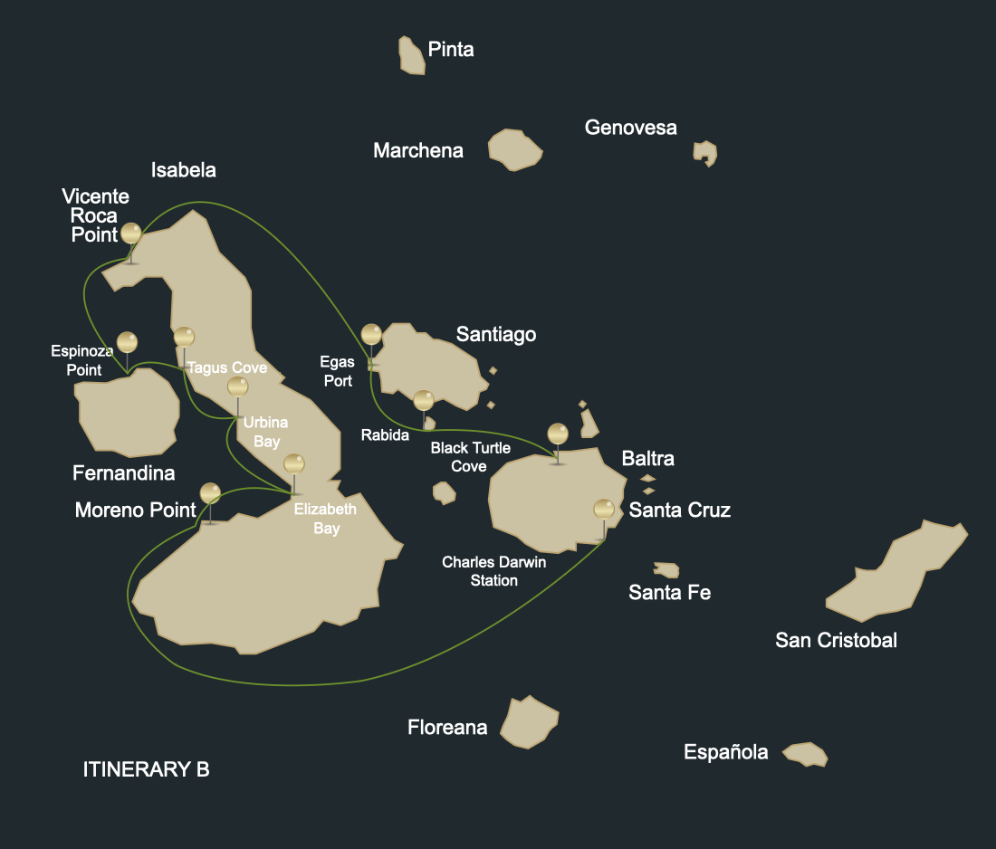 6 Day Galápagos Islands aboard EcoGalaxy (Itinerary B) route map