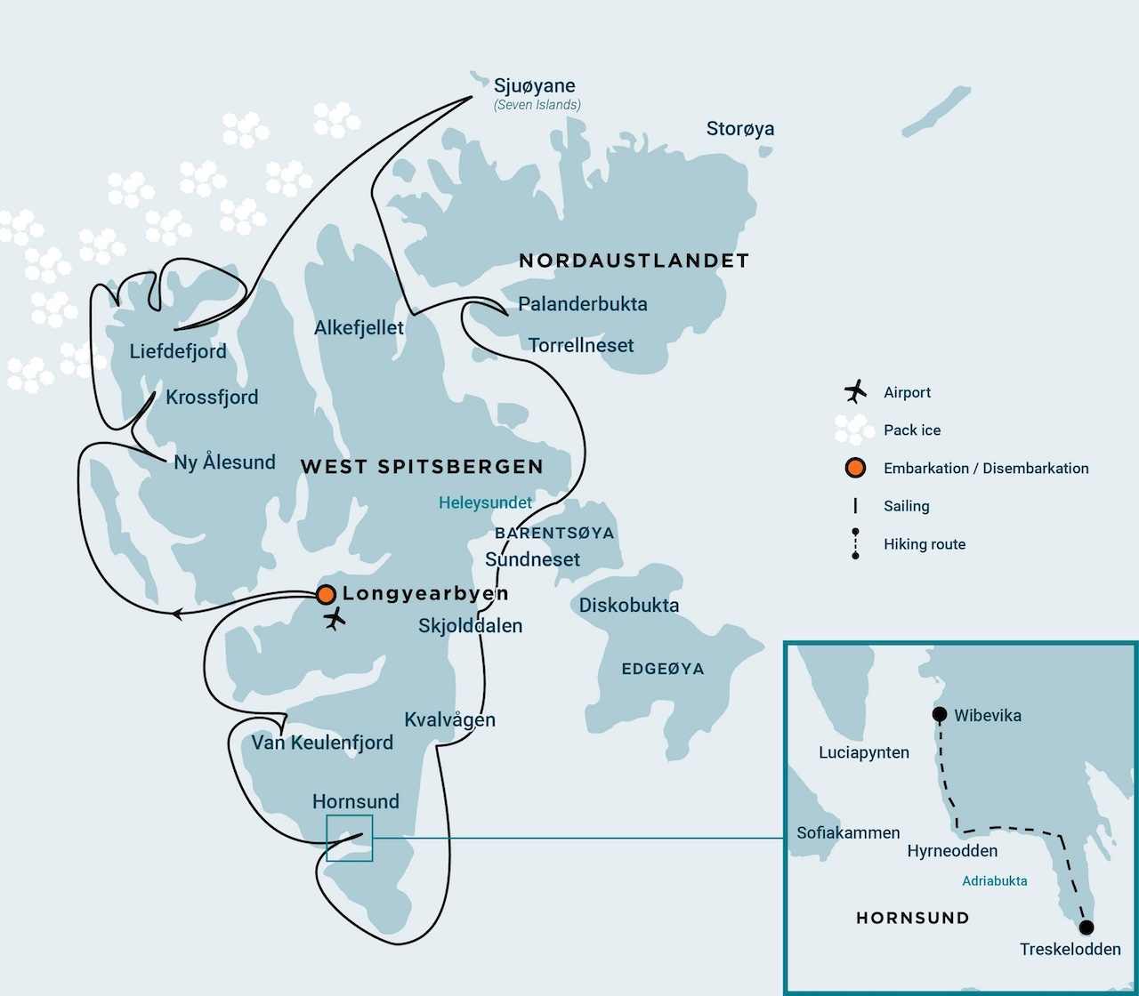 Around Spitsbergen, In the realm of Polar Bear & Ice route map