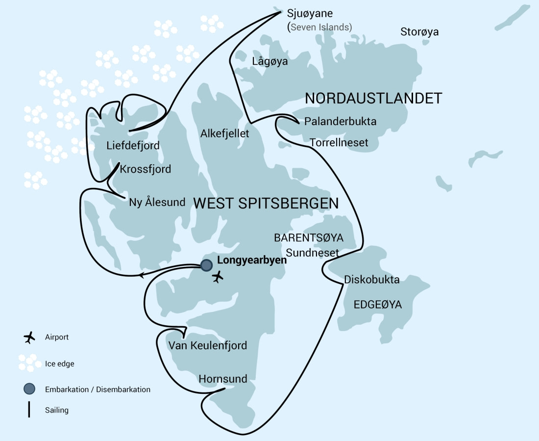 Around Spitsbergen and Polar Bears route map