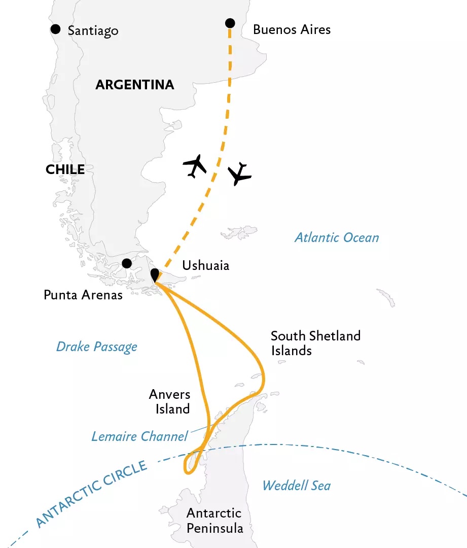 Crossing the Antarctic Circle | Southern Expedition route map